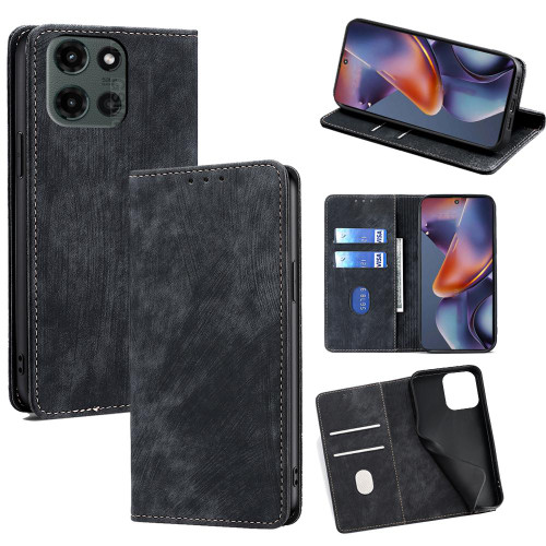 Moto G 2025 RFID Anti-theft Brush Magnetic Leather Phone Case - Black